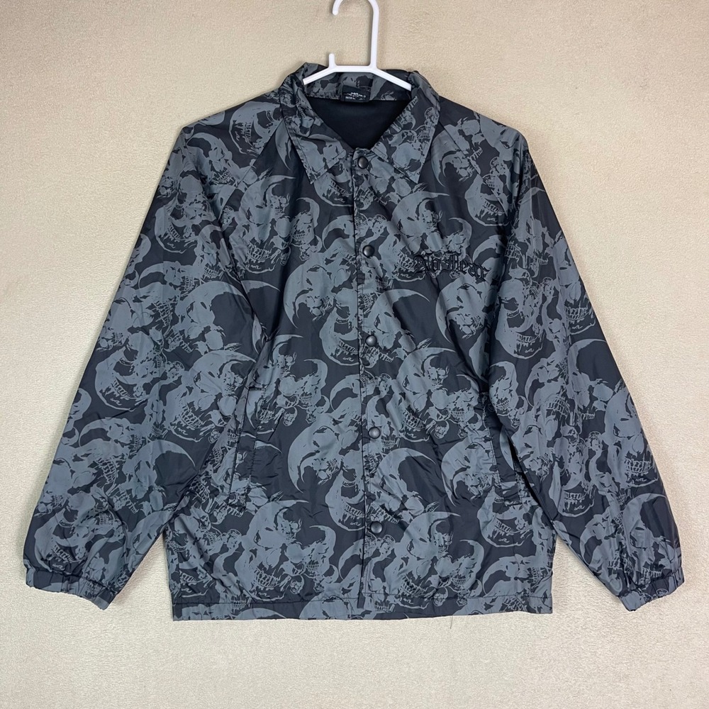 No Fear Skull Coaches Jacket Youth L Lightweight Black Gray Patterned‎